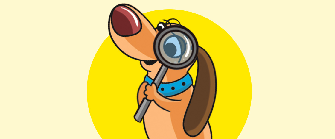 Illustration of Nosey the dog with a magnifying glass