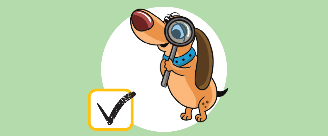 Illustration of Nosey the dog with a magnifying glass